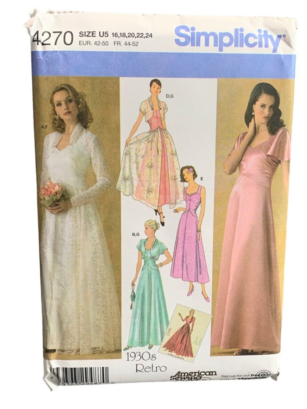 Simplicity 4270 Retro Dress Pattern Size 16 18 22 24 Misses Evening Bridal Uncut